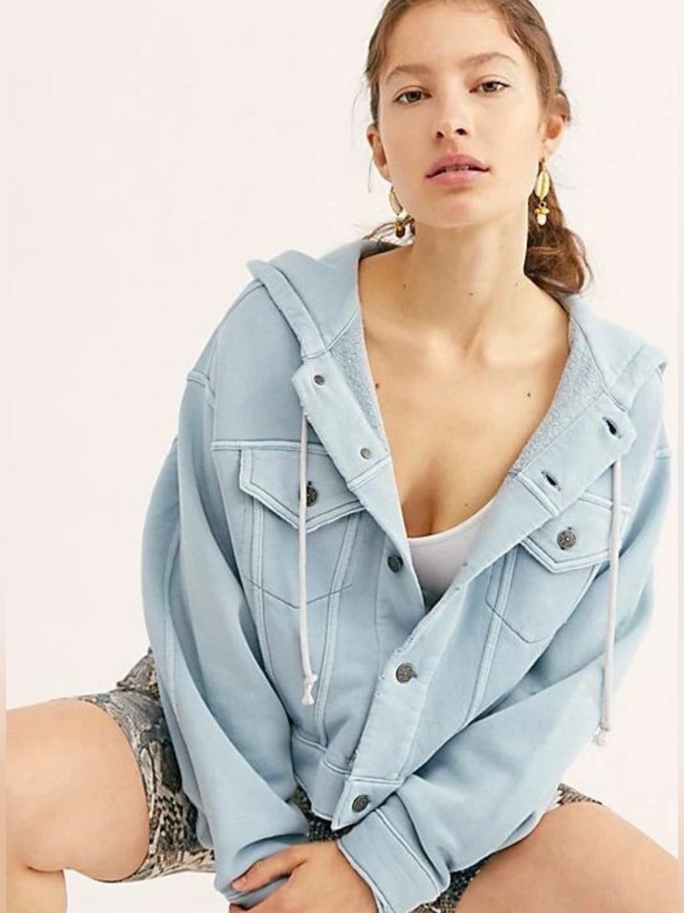 Free People Dreamers Jacket / sweatshirt - Light Blue - Large